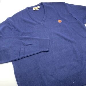 Vintage Signet Acrylic V Neck Sweater Navy Blue TeePee Embroidered  Mens XL  USA